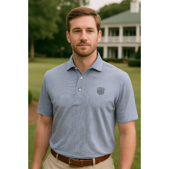 Holderness & Bourne Tailored Fit Striped Polo Shirt | Blue & White Cotton Blend - Picture 1 of 9
